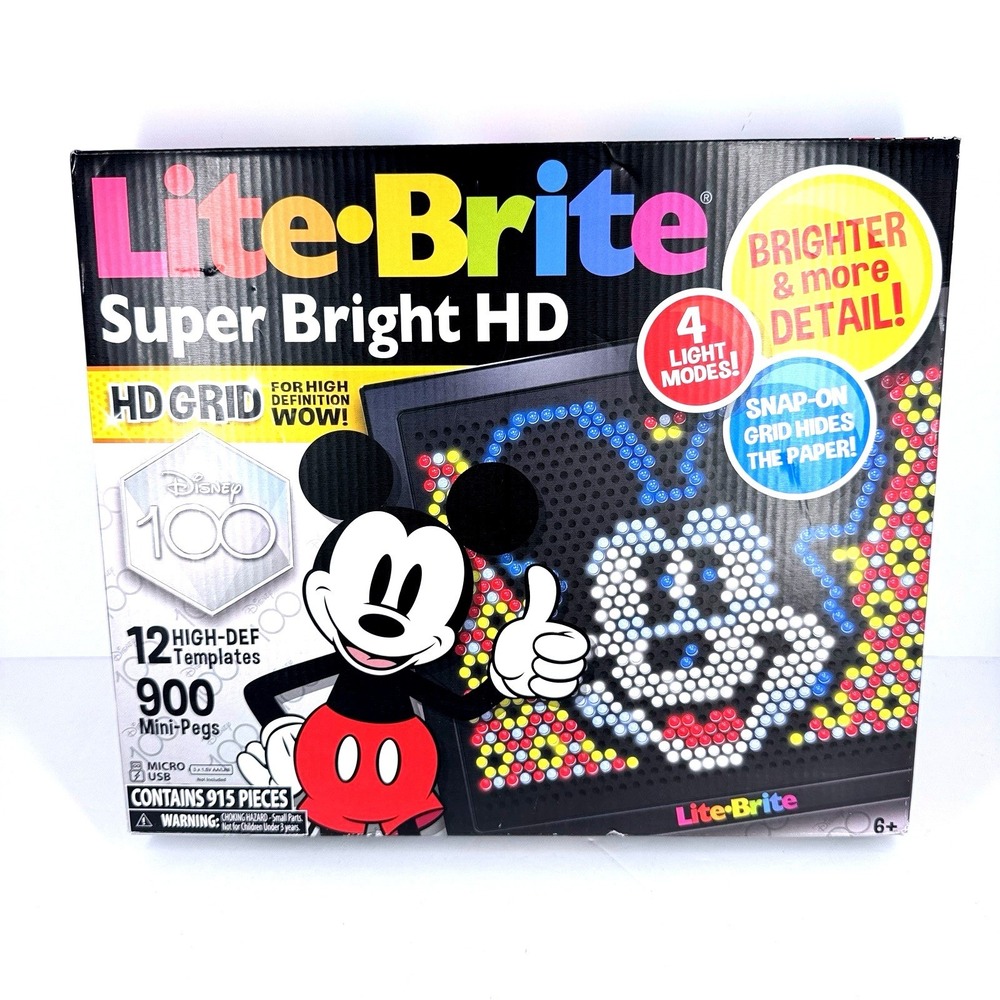 Lite Brite Disney 100 Mickey 900 Pegs Super Bright HD NEW‎ OPEN BOX